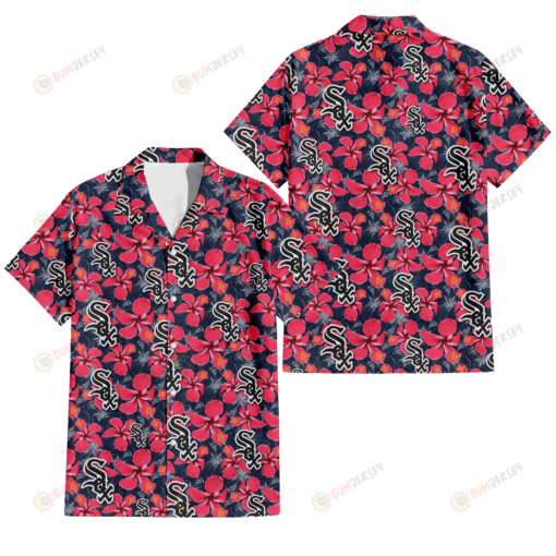 Chicago White Sox Red Hibiscus Dark Gray Background 3D Hawaiian Shirt