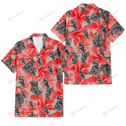Chicago White Sox Red Hibiscus Gray Leaf Beige Background 3D Hawaiian Shirt