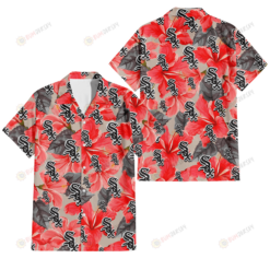 Chicago White Sox Red Hibiscus Gray Leaf Gainsboro Background 3D Hawaiian Shirt