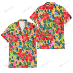 Chicago White Sox Red Hibiscus Green Blue Leaf Yellow Background 3D Hawaiian Shirt