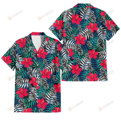 Chicago White Sox Red Hibiscus Green Blue White Leaf Black Background 3D Hawaiian Shirt
