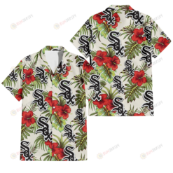 Chicago White Sox Red Hibiscus Green Tropical Leaf Cream Background 3D Hawaiian Shirt
