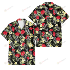 Chicago White Sox Red Hibiscus Yellow Porcelain Flower Black Background 3D Hawaiian Shirt