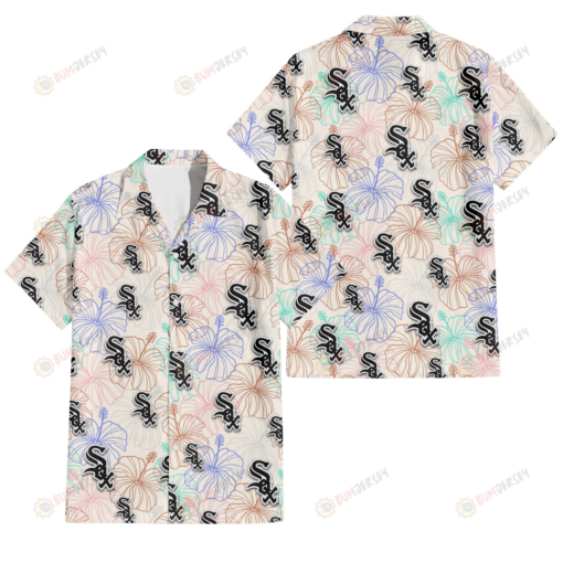 Chicago White Sox Sketch Pastel Hibiscus Beige Background 3D Hawaiian Shirt