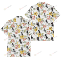 Chicago White Sox Sketch Red Yellow Coconut Tree White Background 3D Hawaiian Shirt