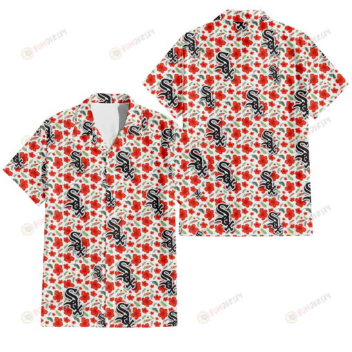 Chicago White Sox Tiny Red Hibiscus Green Leaf White Cube Background 3D Hawaiian Shirt