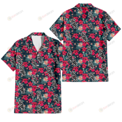 Chicago White Sox Tiny Red Hibiscus White Porcelain Flower Black Background 3D Hawaiian Shirt