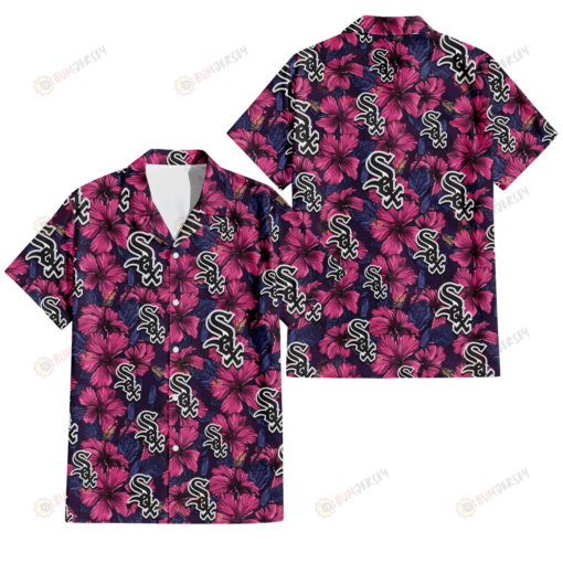 Chicago White Sox Violet Red Blue Leaf Black Background 3D Hawaiian Shirt