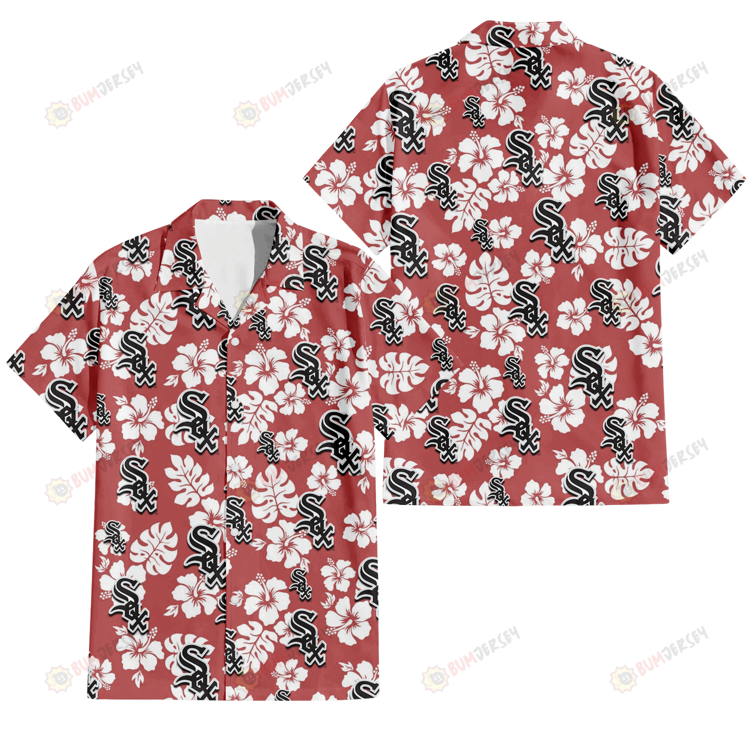 Chicago White Sox White Hibiscus Indian Red Background 3D Hawaiian Shirt