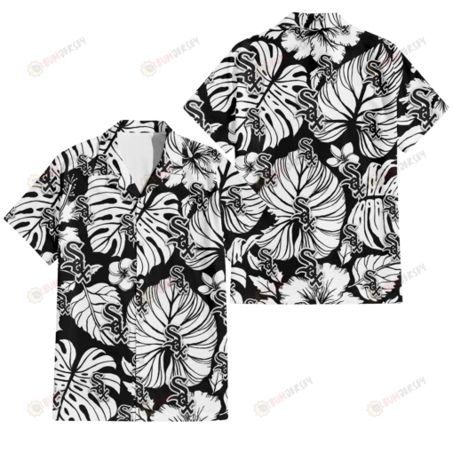 Chicago White Sox White Hibiscus Porcelain Flower Palm Leaf Black 3D Hawaiian Shirt