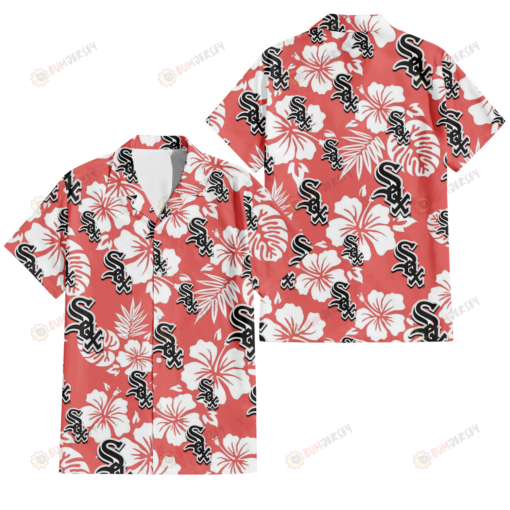 Chicago White Sox White Hibiscus Salmon Background 3D Hawaiian Shirt