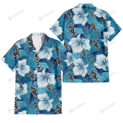 Chicago White Sox White Hibiscus Turquoise Banana Leaf Navy Background 3D Hawaiian Shirt
