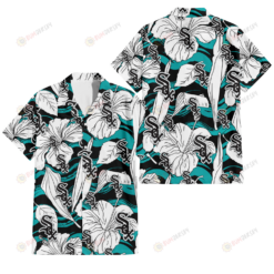 Chicago White Sox White Hibiscus Turquoise Wave Black Background 3D Hawaiian Shirt