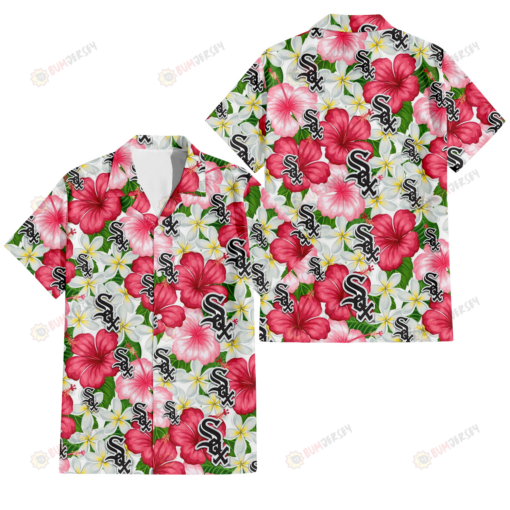 Chicago White Sox White Porcelain Flower Pink Hibiscus White Background 3D Hawaiian Shirt