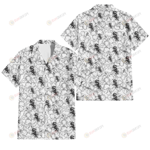 Chicago White Sox White Sketch Hibiscus Pattern White Background 3D Hawaiian Shirt