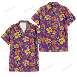 Chicago White Sox Yellow And Orange Hibiscus Purple Background 3D Hawaiian Shirt