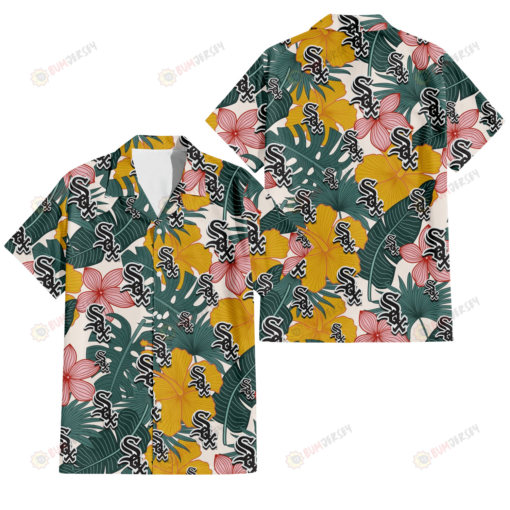 Chicago White Sox Yellow Hibiscus Green Banana Leaf Pink Porcelain Flower 3D Hawaiian Shirt