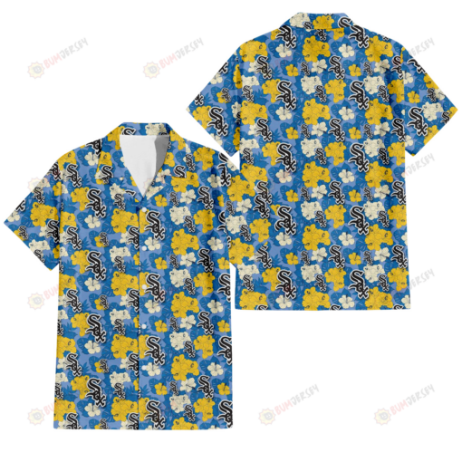 Chicago White Sox Yellow White Hibiscus Powder Blue Background 3D Hawaiian Shirt