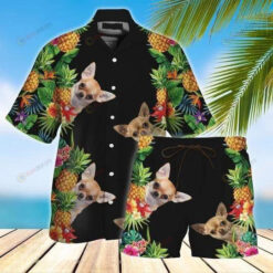 Chihuahua Pineapple In Black Pattern Hawaiian Shirt Set