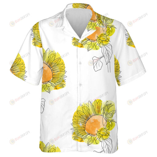 Childish Drawing Sunflowers Floral Background With Watercolor Spots Hawaiian Shirt