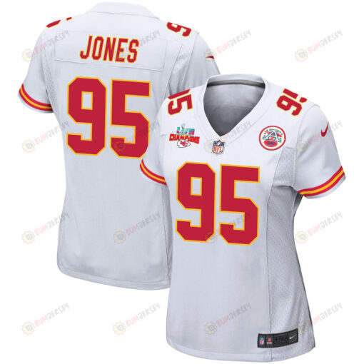 Chris Jones 95 Kansas City Chiefs Super Bowl LVII Champions 3 Stars WoMen's Jersey - White