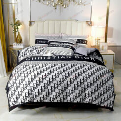 Christian Dior Houndstooth Signature Pattern Bedding Set In Black