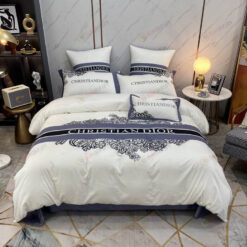 Christian Dior Satin Cotton Bedding Set In White/Blue