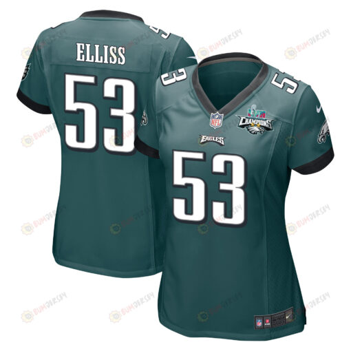 Christian Elliss 53 Philadelphia Eagles Super Bowl LVII Champions 2 Stars WoMen's Jersey - Midnight Green