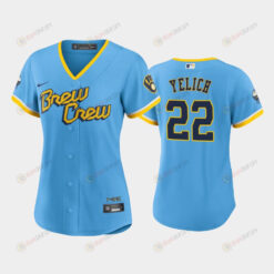 Christian Yelich 22 Milwaukee Brewers Powder Blue 2022-23 City Connect Women's Jersey