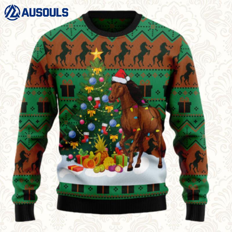 Christmas Tree Horse Ugly Sweaters For Men Women Unisex