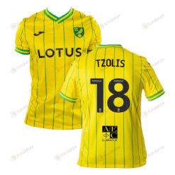Christos Tzolis 18 Norwich City 2022-23 Home Jersey - Yellow