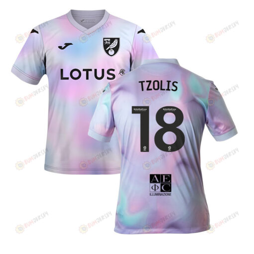 Christos Tzolis 18 Norwich City 2022-23 Third Jersey - Tie-dye