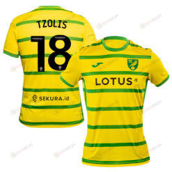 Christos Tzolis 18 Norwich City 2023/24 Home Men Jersey - Yellow