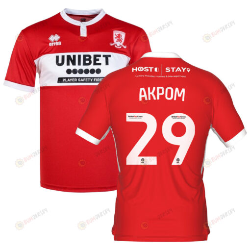 Chuba Akpom 29 Middlesbrough 2022-23 Home Jersey - Red/White