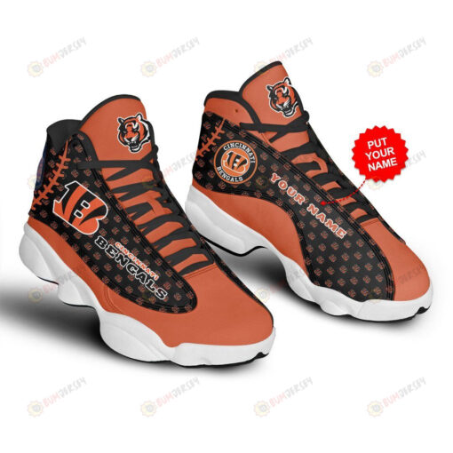 Cincinnati Bengals Air Jordan 13 Custom Name Sneaker Shoes In Orange Brown