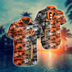 Cincinnati Bengals Coconut Tree Pattern Curved Hawaiian Shirt In Orange & Black