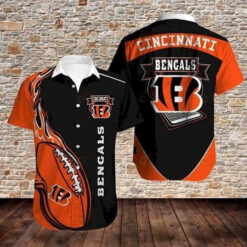 Cincinnati Bengals Curved Hawaiian Shirt In Black And Orange