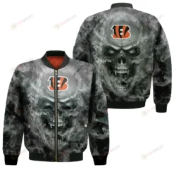 Cincinnati Bengals Fans Skull Pattern Bomber Jacket - Gray