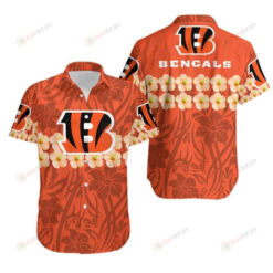 Cincinnati Bengals Flower And Logo On Orange ??3D Printed Hawaiian Shirt