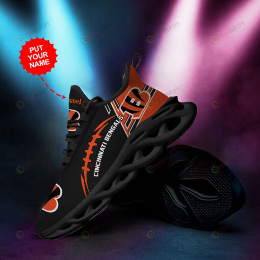 Cincinnati Bengals Logo Baseball Pattern Custom Name 3D Max Soul Sneaker Shoes In Black Orange