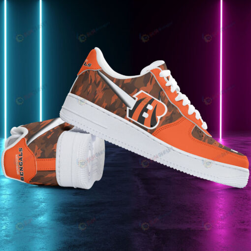 Cincinnati Bengals Logo Camo Pattern Air Force 1 Printed In Orange