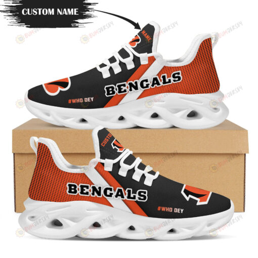 Cincinnati Bengals Logo Custom Name Pattern 3D Max Soul Sneaker Shoes In Orange And Black