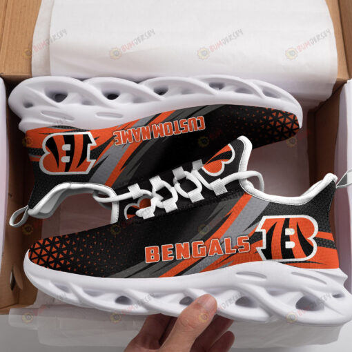 Cincinnati Bengals Logo Custom Name Pattern 3D Max Soul Sneaker ShoesIn Black And Orange