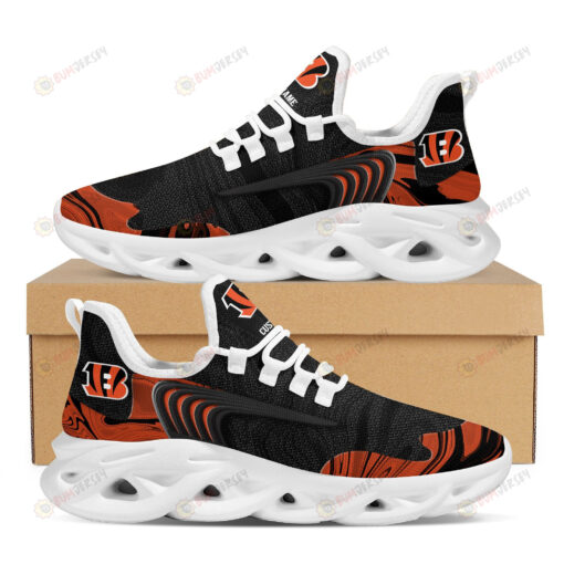 Cincinnati Bengals Logo Custom Name Pattern In Black And Orange 3D Max Soul Sneaker Shoes