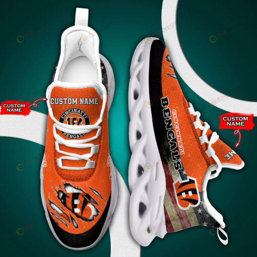 Cincinnati Bengals Logo Flag Pattern Custom Name 3D Max Soul Sneaker Shoes