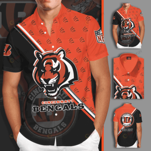 Cincinnati Bengals Logo Hawaiian Shirt In Black And Orange