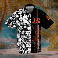 Cincinnati Bengals Logo Hawaiian Shirt With Floral And Leaves Pattern