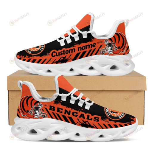 Cincinnati Bengals Logo Helmet And Stripe Pattern Custom Name 3D Max Soul Sneaker Shoes