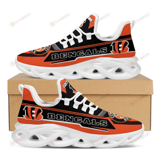 Cincinnati Bengals Logo Line Pattern Custom Name 3D Max Soul Sneaker Shoes In Black Orange