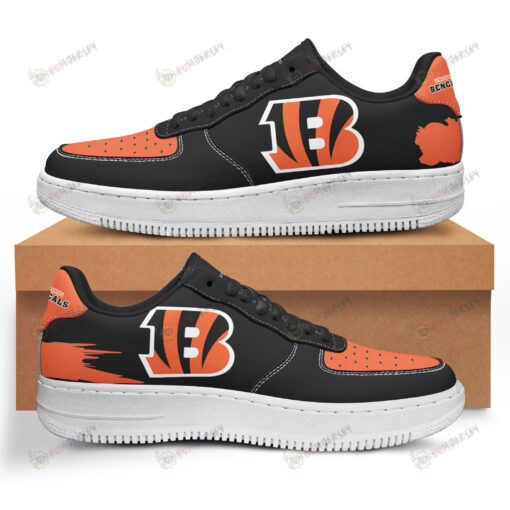 Cincinnati Bengals Logo Pattern Air Force 1 Printed In Black Orange